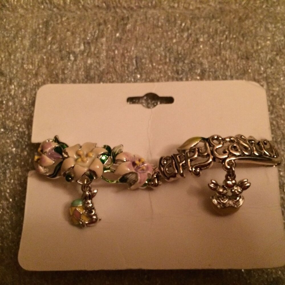 EASTER - 1990s Happy Easter Enameled Metal Stretch Charm Bracelet (NWT) - Picture 2 of 8